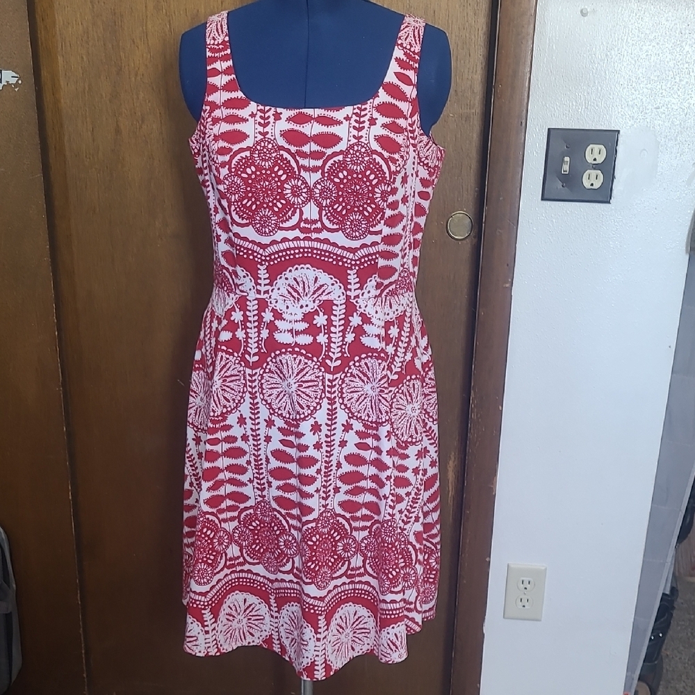 Red and White Floral Dress